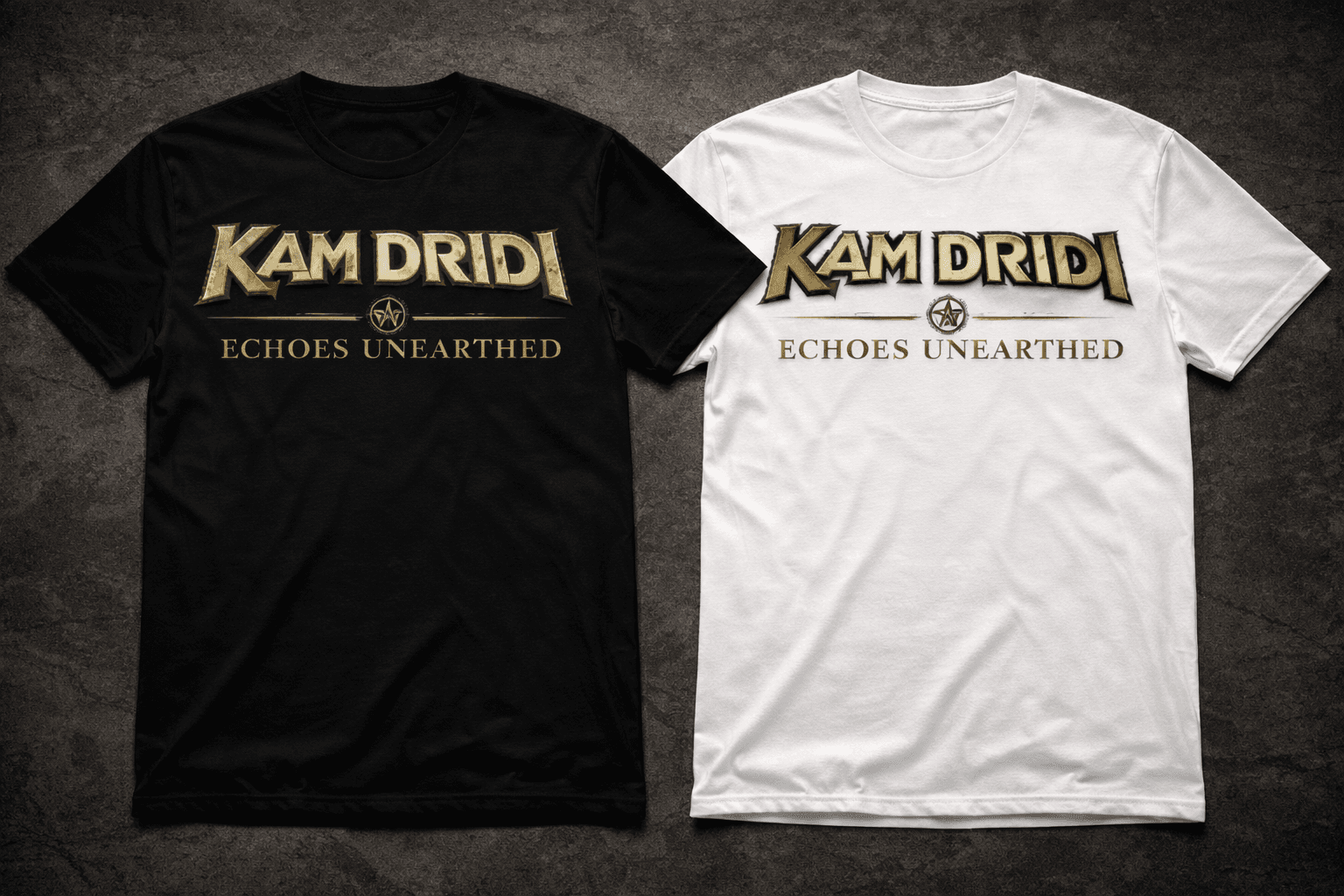 Echoes Unearthed wordmark tee variants