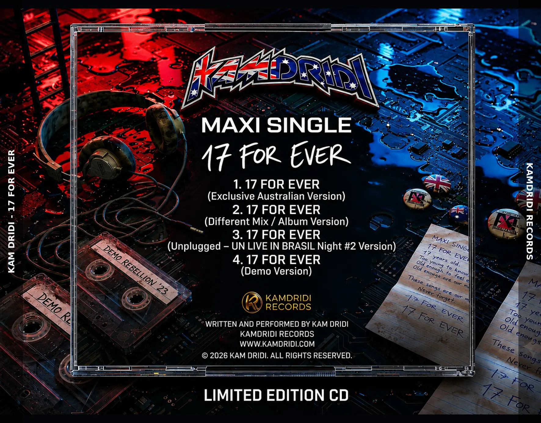 17 FOR EVER CD tray card and four-version tracklist