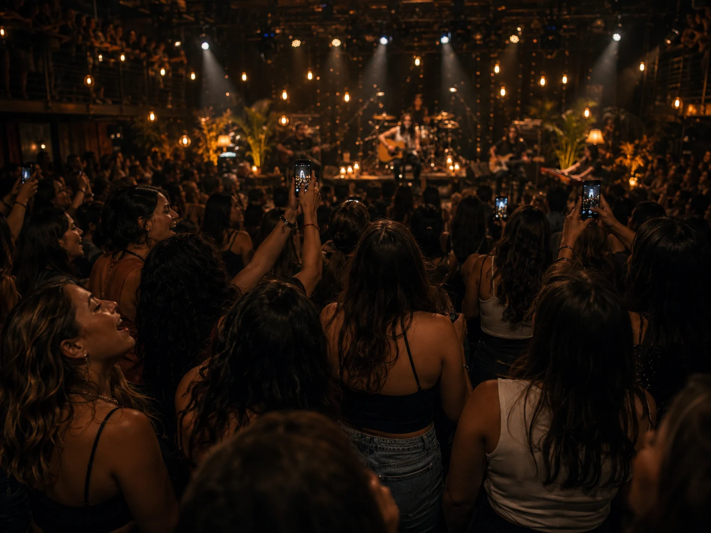 Público filmando o palco com celulares