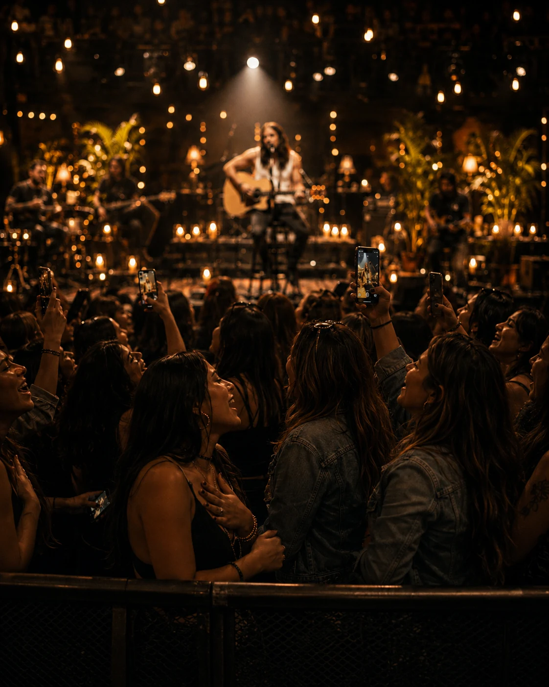 Público cantando durante uma música emocionante