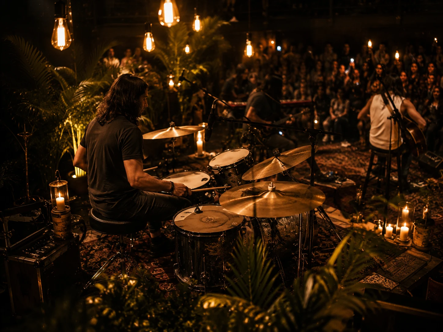 Baterista tocando durante a sessão