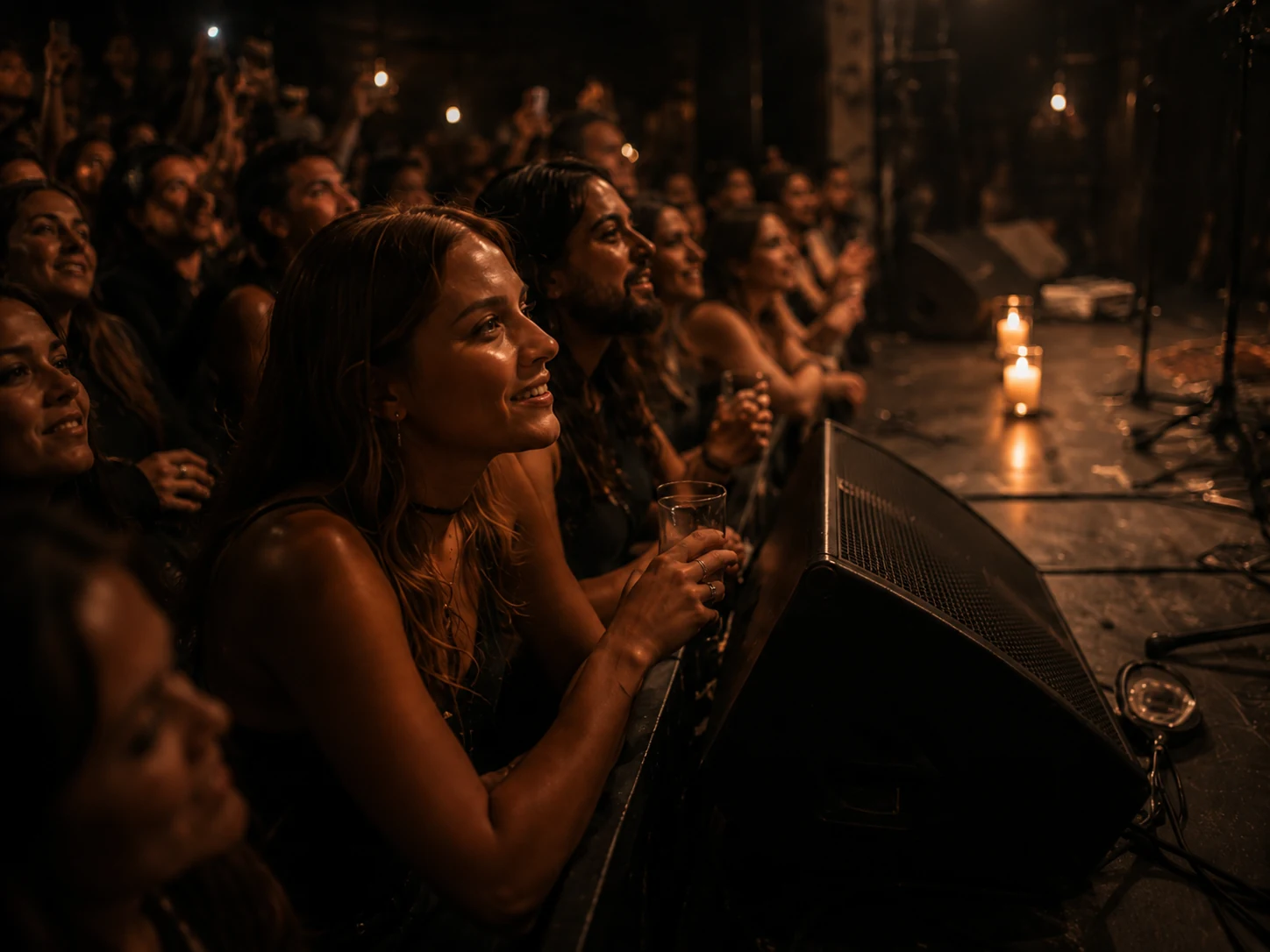 Fãs atentos perto do palco
